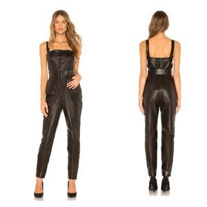 L’academie Palais Leather Slim Leg‎ Jumpsuit XS Black